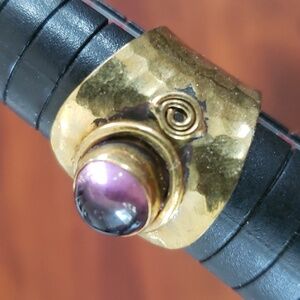 Artisan Gold Brass Purple Amethyst Ring Asymmetrical